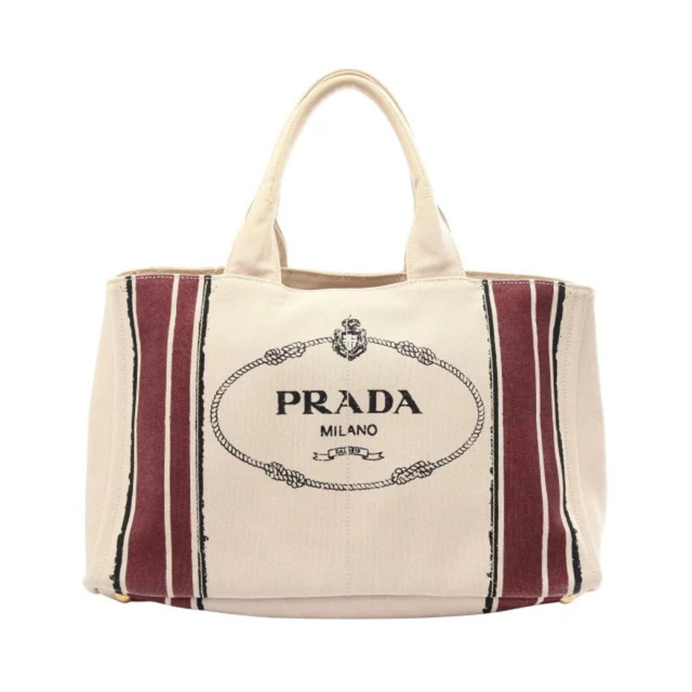 Prada CANAPA Tote Bag Canvas Beige Cream Bordeaux Purple Brown Black